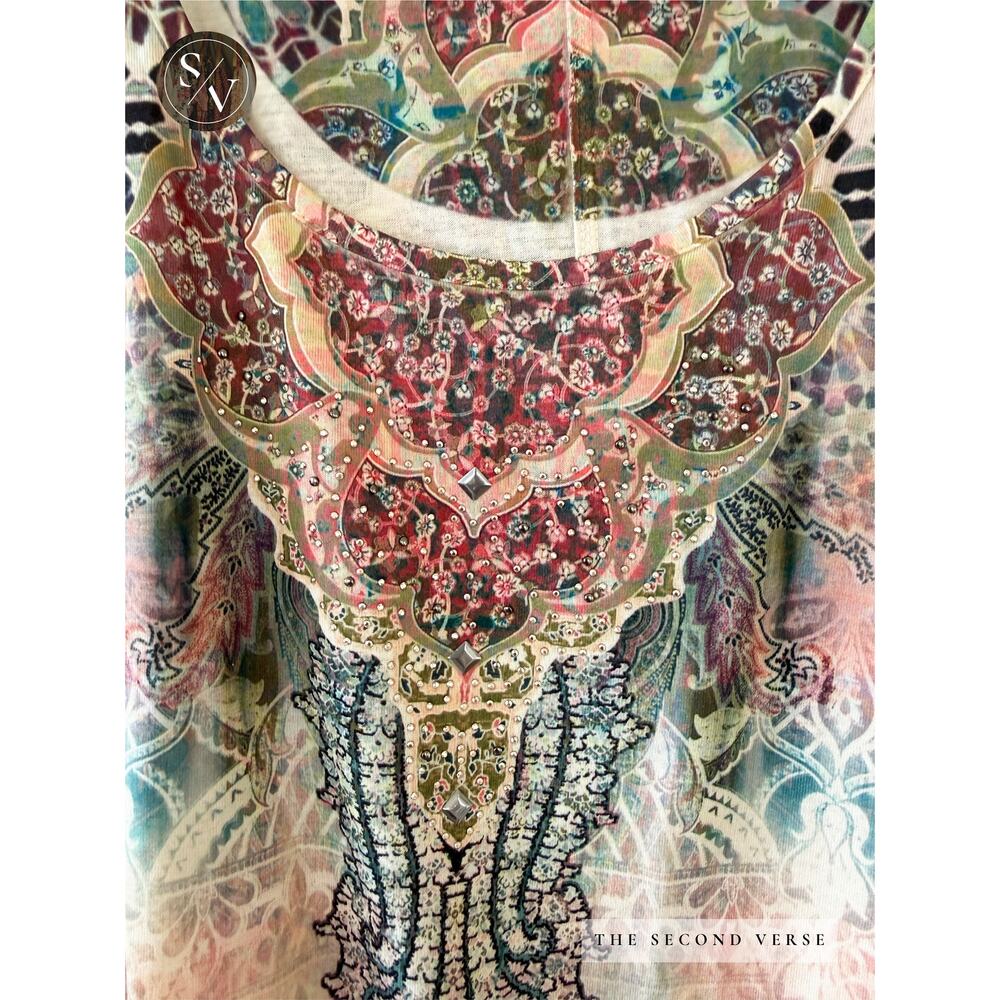 World Unity Boho Graphic  Live and Let Live Scoop Neck Printed Poncho Plus Size - Picture 3 of 9